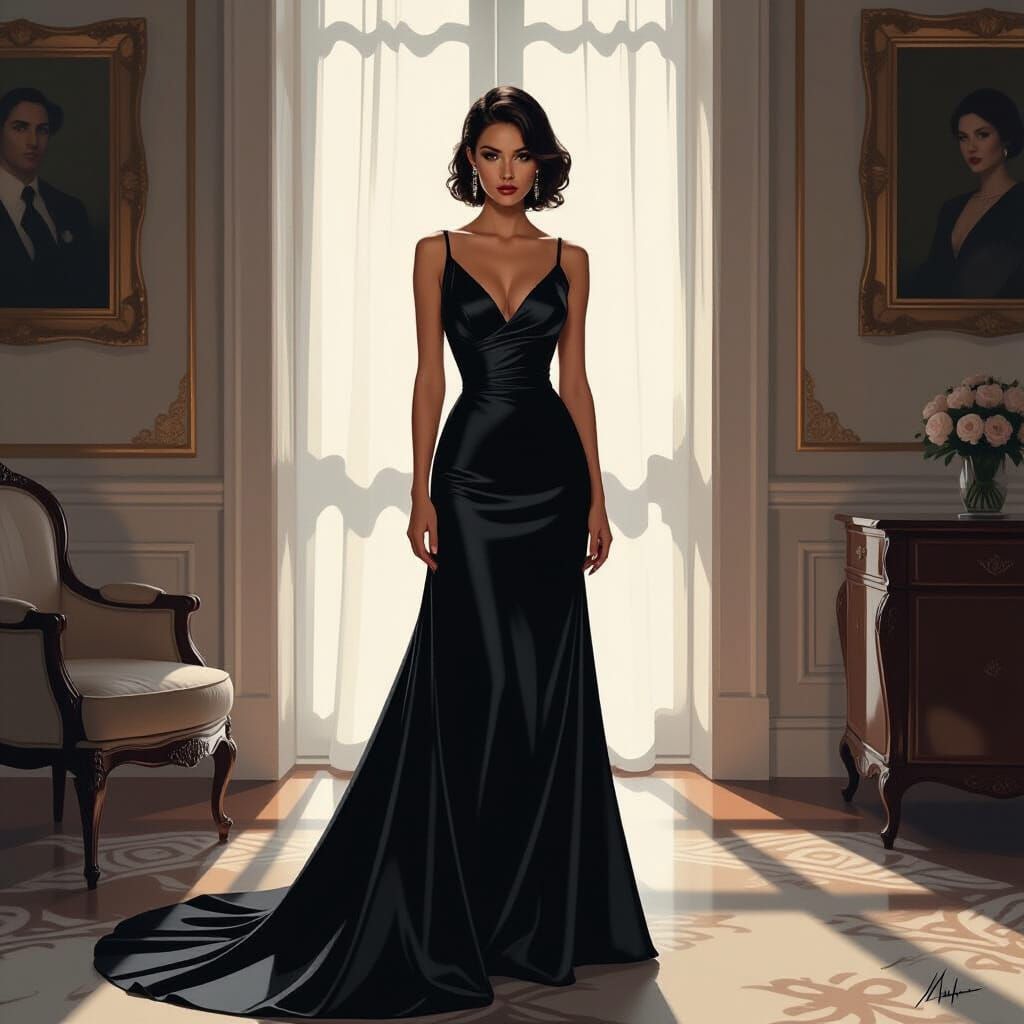 Elegant Woman in Noir Setting Hints at Deception