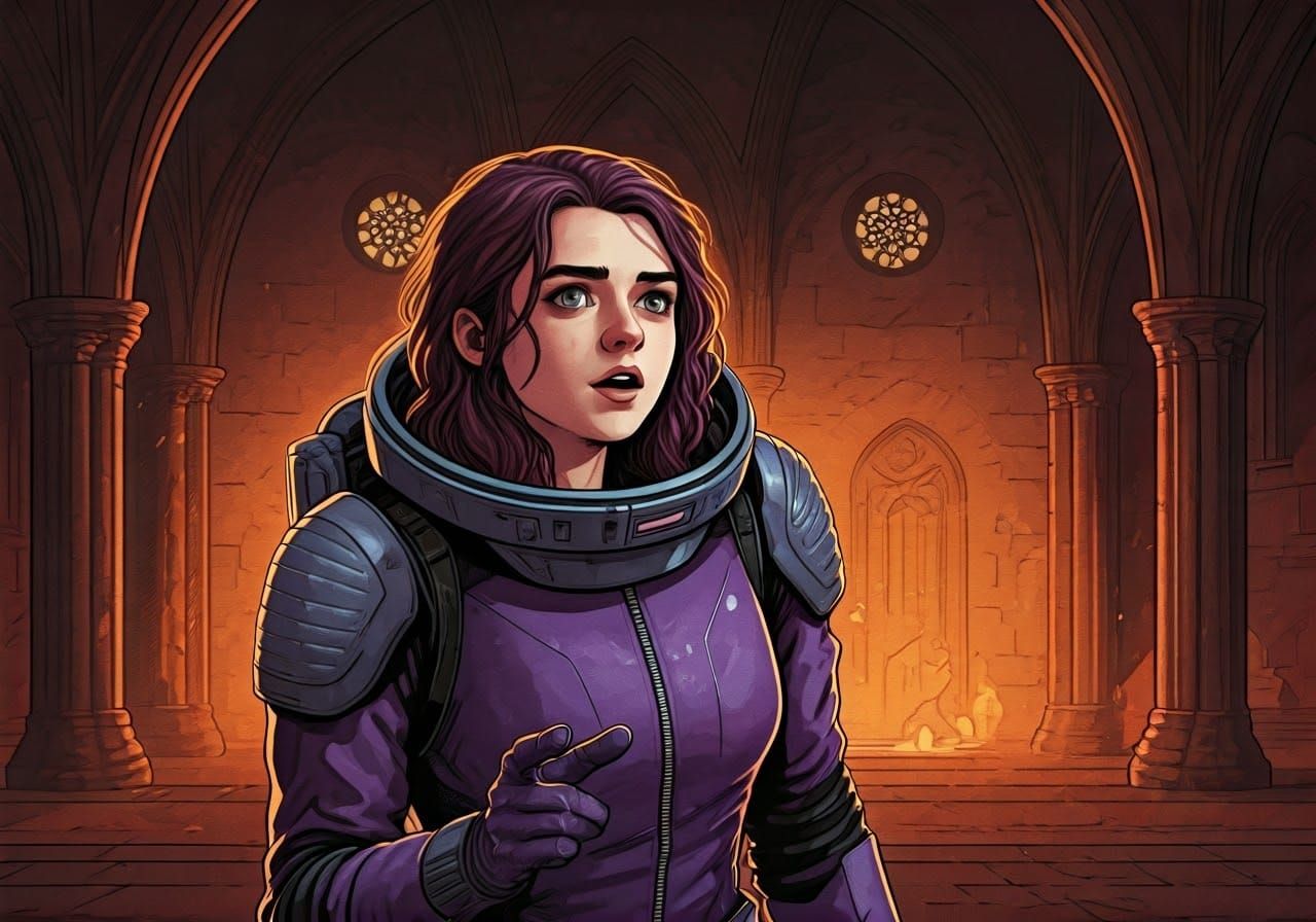 Medieval Maiden Confronts Doppelganger in Cyberpunk Spacesui...