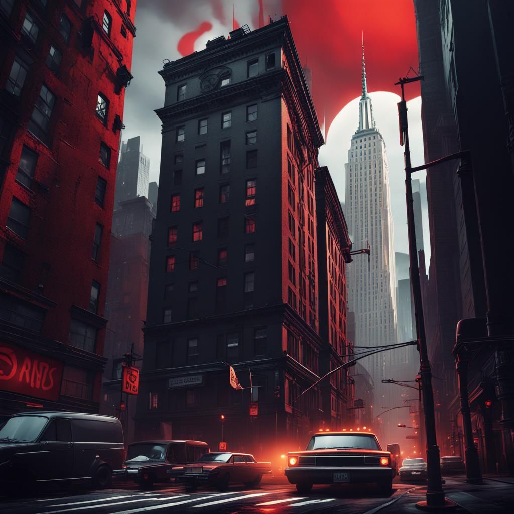 Sinister New York Landmarks in Constructivist Art Style