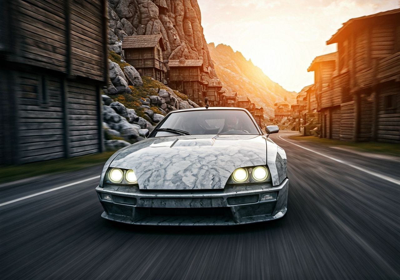 Futuristic Citroën CX Concept Car Racing in Village