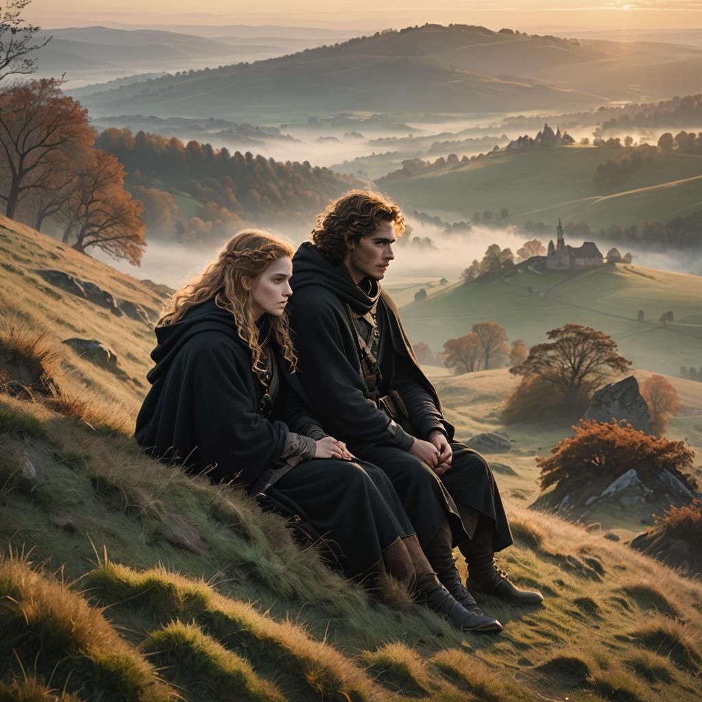 Rangers in Ethereal Autumn Landscape, Mystic Art