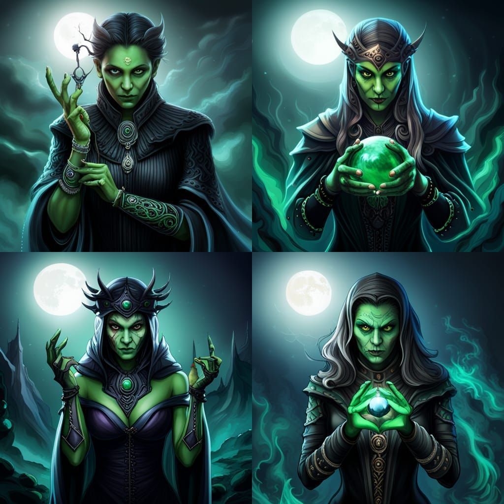 Half-Orc Necromancer with Glowing Orb, Fantasy Art