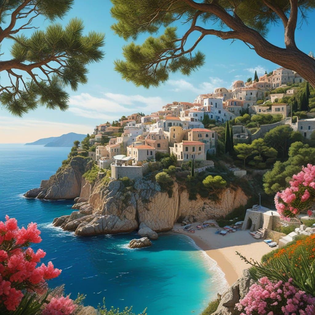 Picturesque Greek Village Overlooking Turquoise Sea