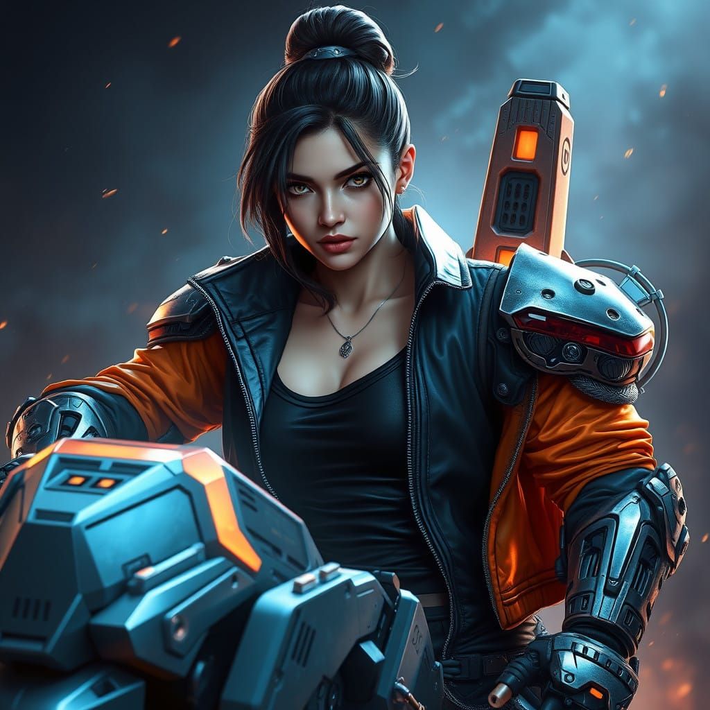A warrior girl on a combat vehicle