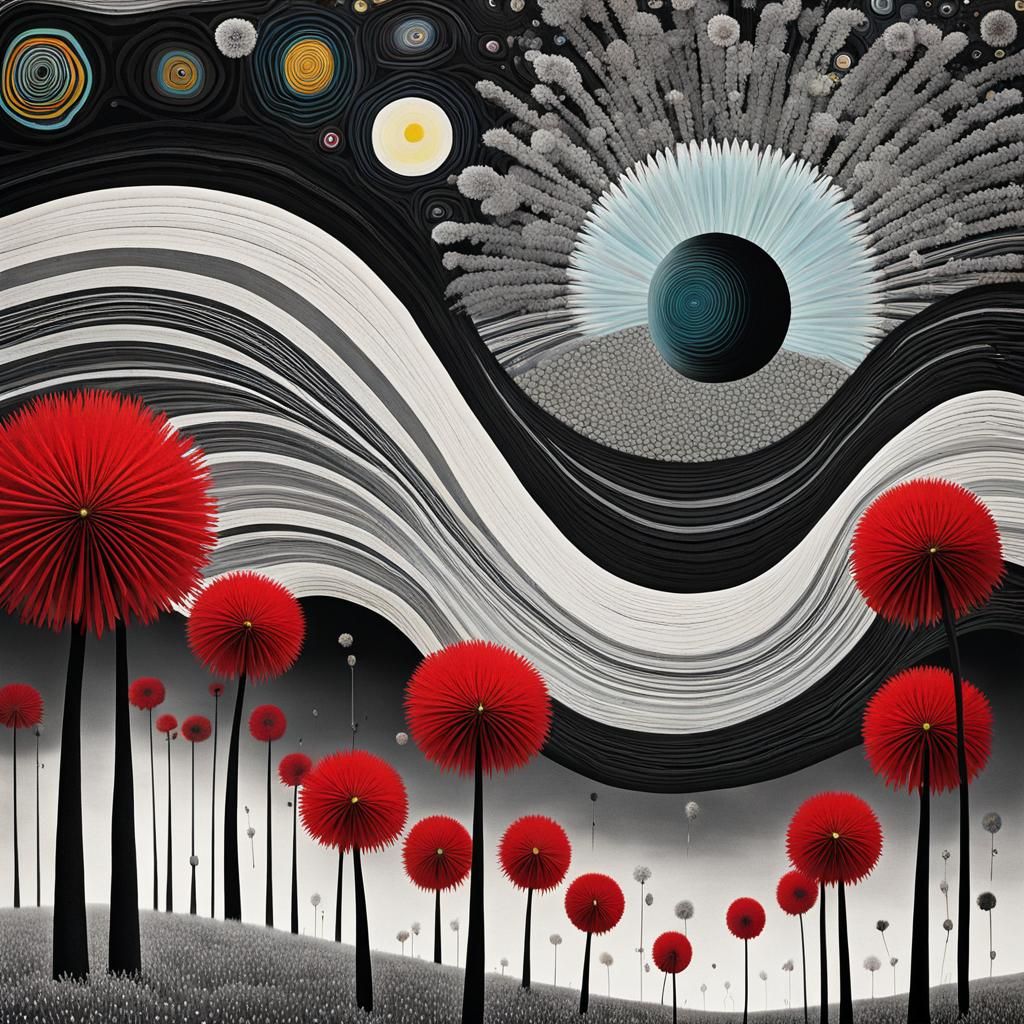 Kachina in Dandelion Dreamscape: Surrealist-Cubist Style