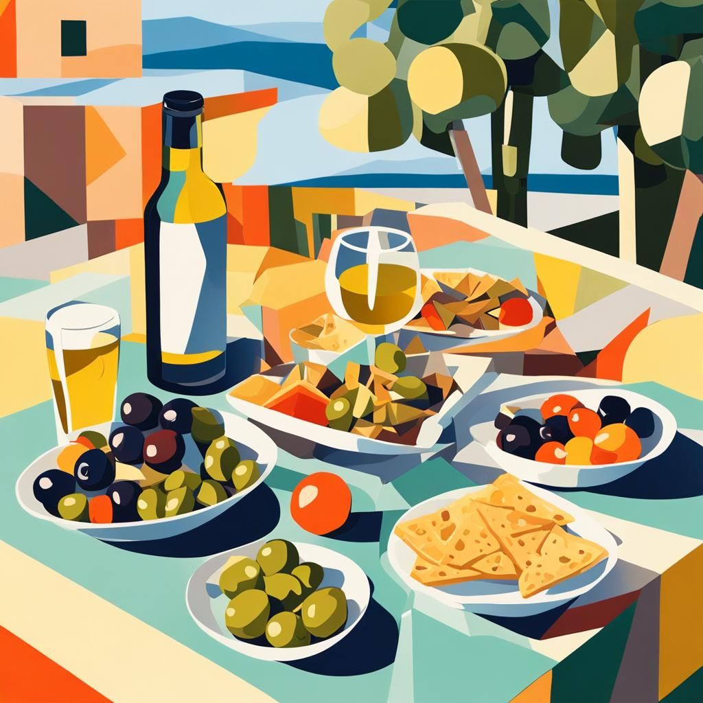 Cubist Appetizer Table on Sunny Terrace