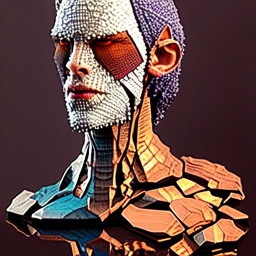 Faceted Stone Young Man: Biopunk Horror Illustration