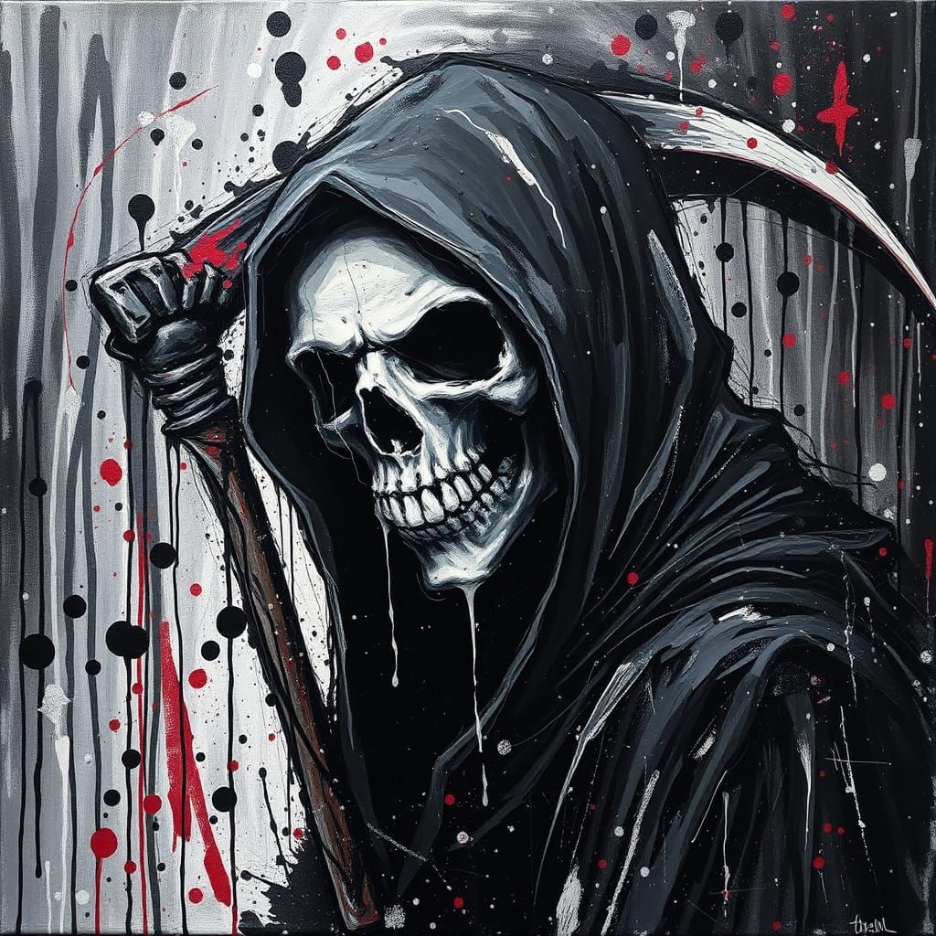 Abstract Grim Reaper in Pollock Style