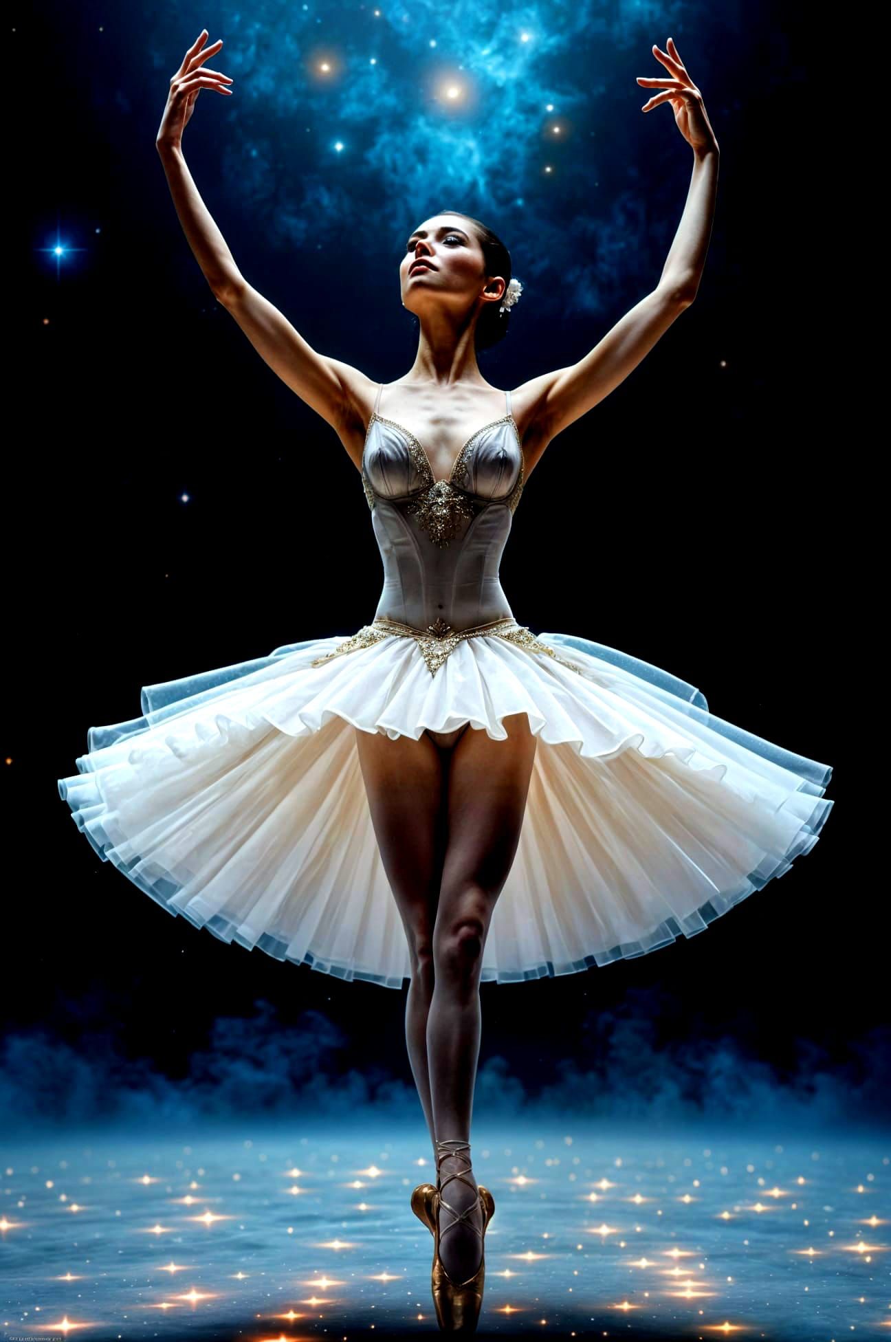 Ballet Dancer on Ethereal Stage in Cosmic Void