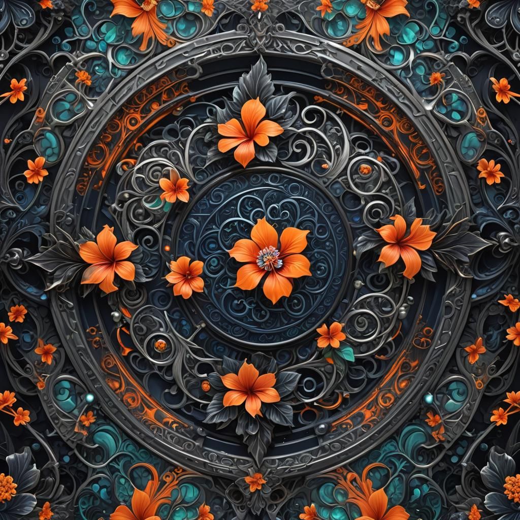 Fractal Portal with Filigree Hibiscus in Dark Color