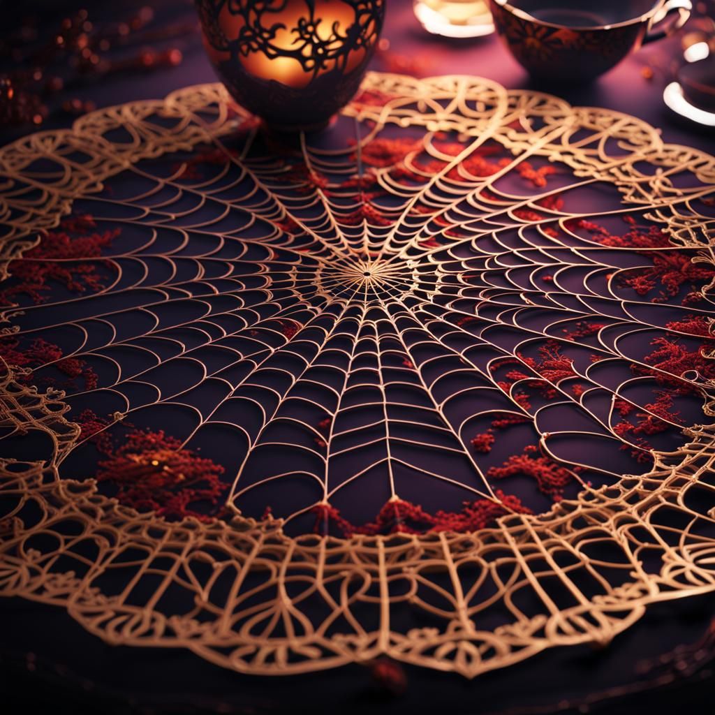 Spiderweb Doily on Witch's Tea Table in Fractal Style