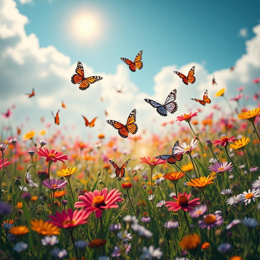 Blooming Meadow with Butterflies: Fantasy Concept Art