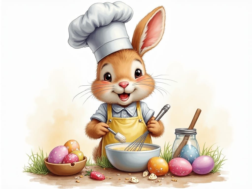 Easter Bunny Chef Whips Up Pastel Hues in Watercolor Kitchen