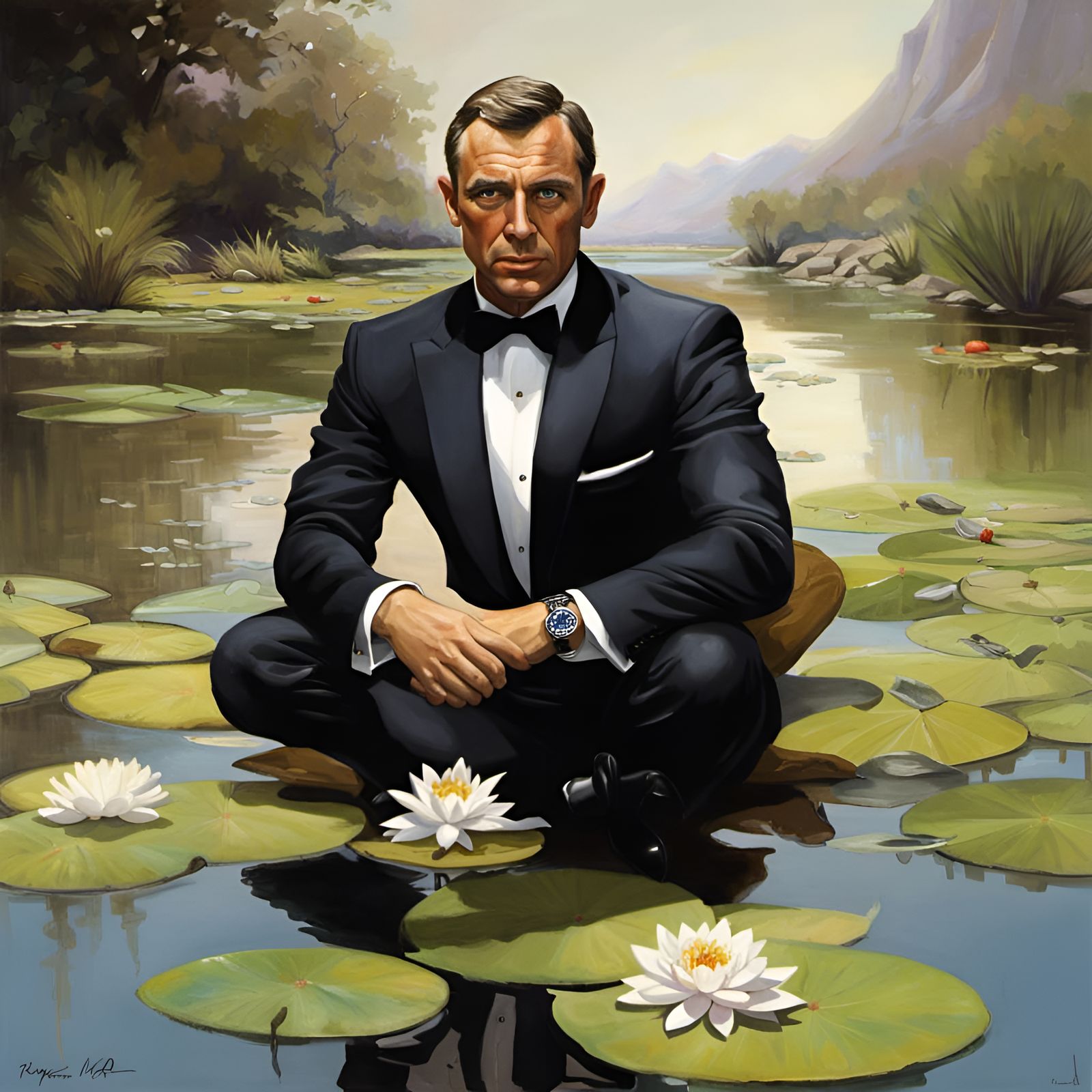 James Bond as Frog on Lily Pad