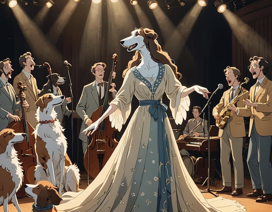 an animal singing jazz with a bunch of weird deformed ai guy...