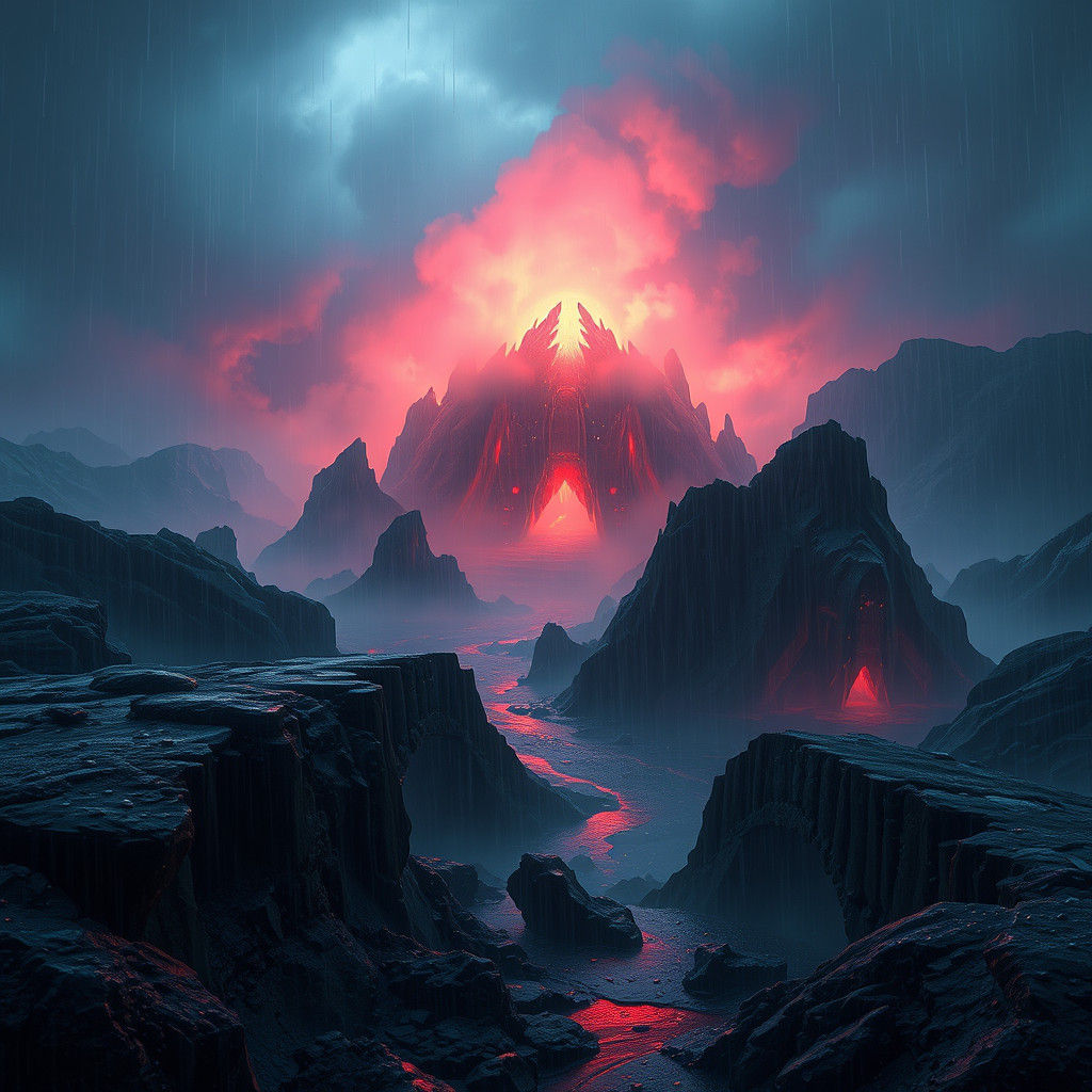 Mystical Rain-Soaked Landscape in Atmospheric Style