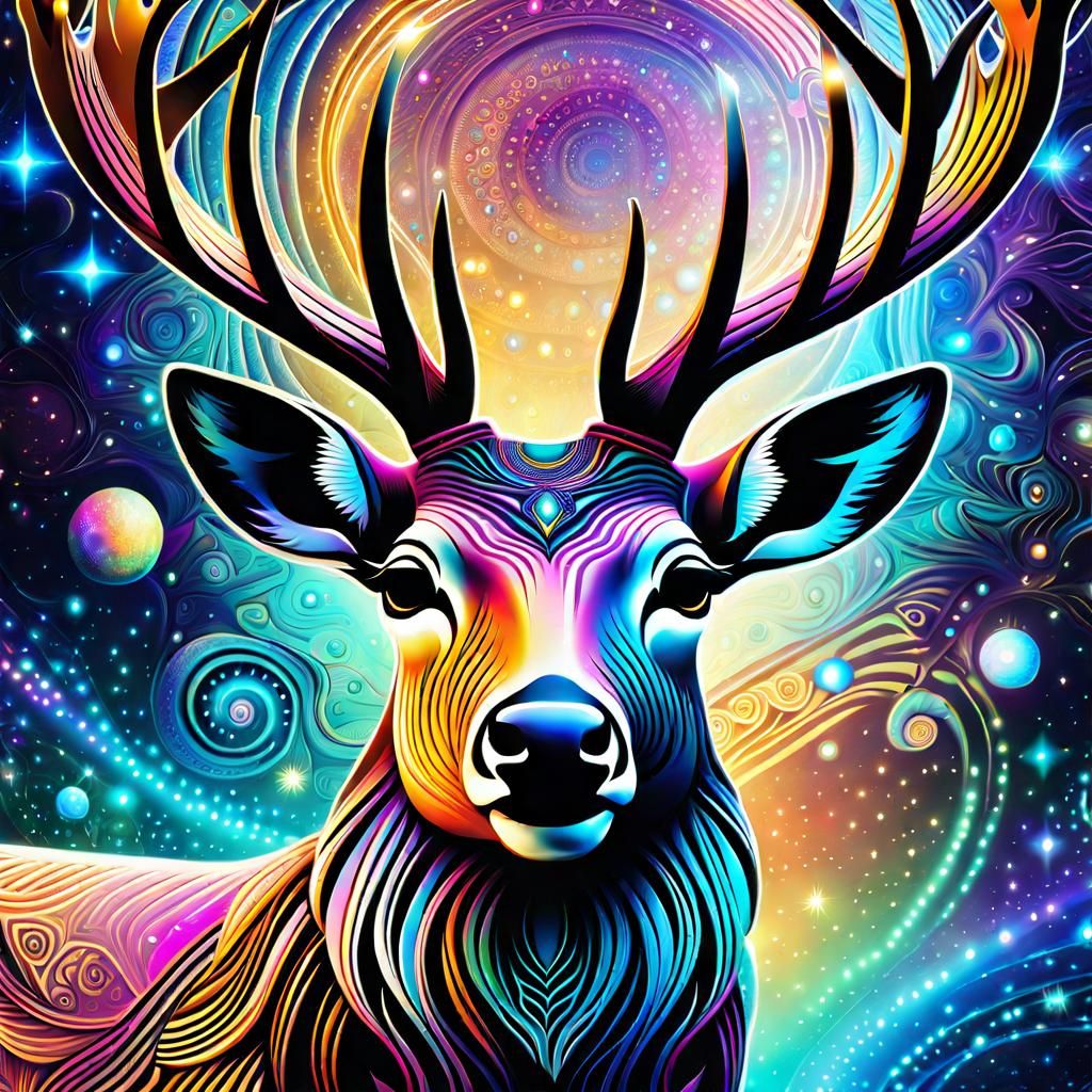 Deer with Galaxy Eyes in Abstract Fractal Design