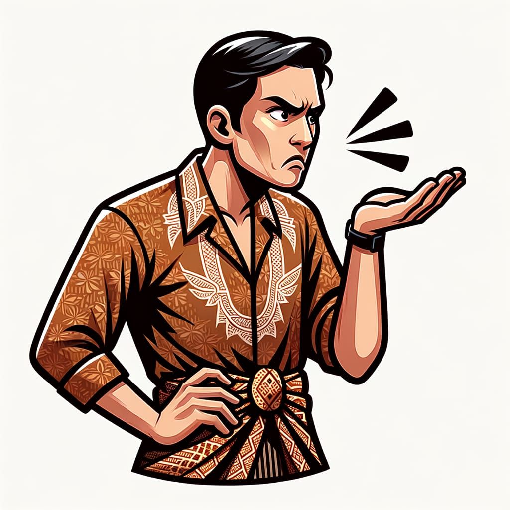 Jealous Man in Traditional Indonesian Attire