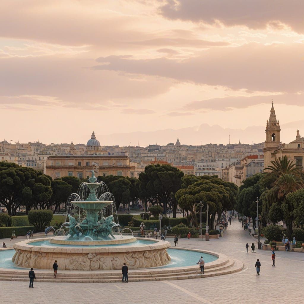 Impressionist Baroque Triton Fountain in Valletta, Malta