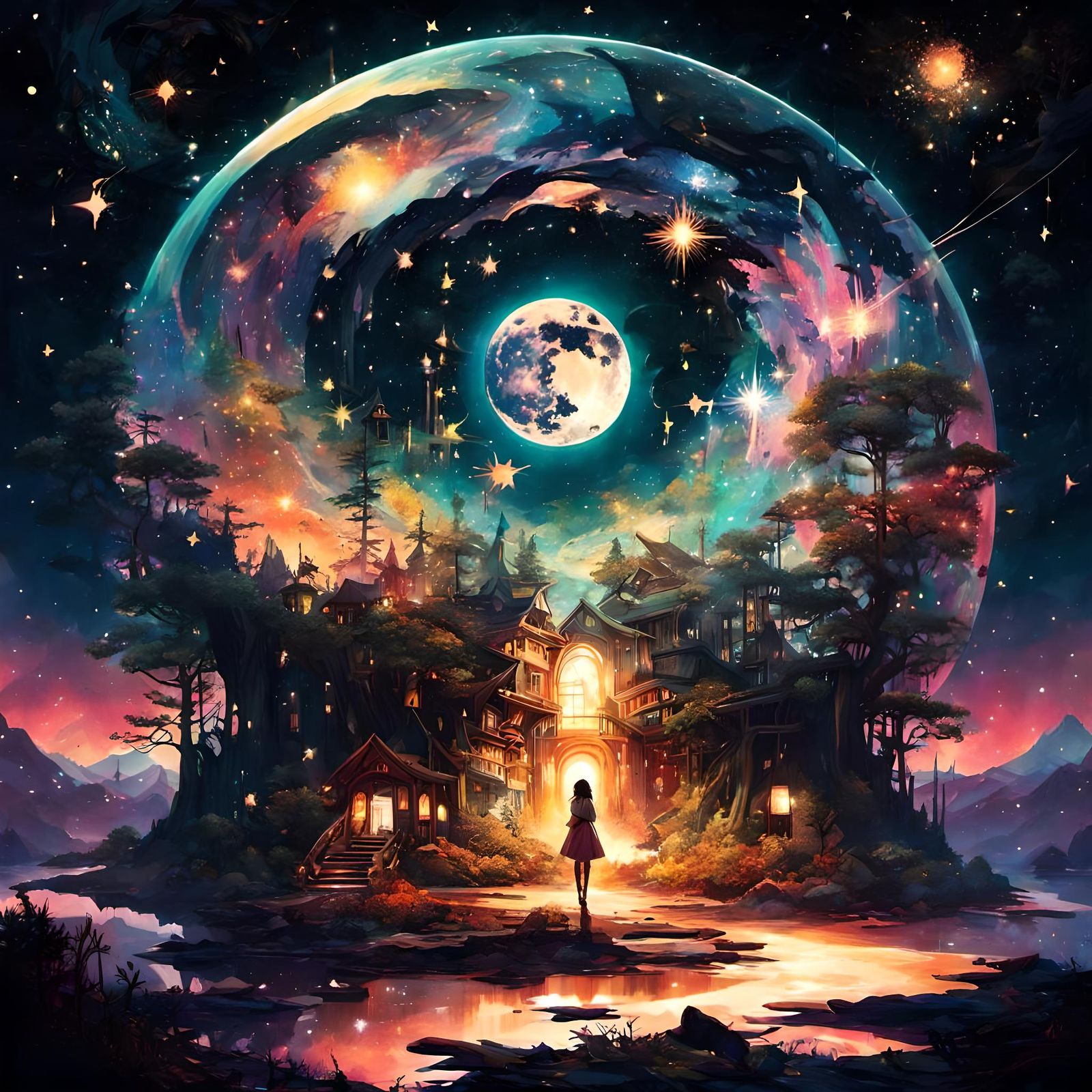 Magical Starry Galaxy Adventure in Anime Style