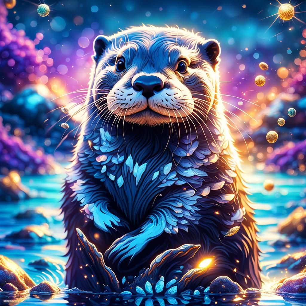 Otter Playing: Detailed 3D Anime Art