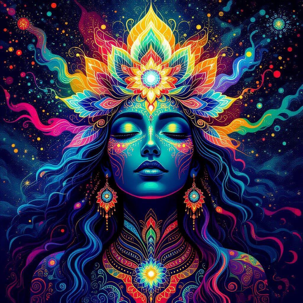 Cosmic Being Merging with Surroundings in Astral Illustratio...