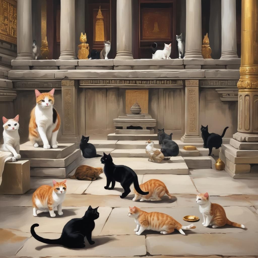 Cats Explore Ancient Temple Ruins