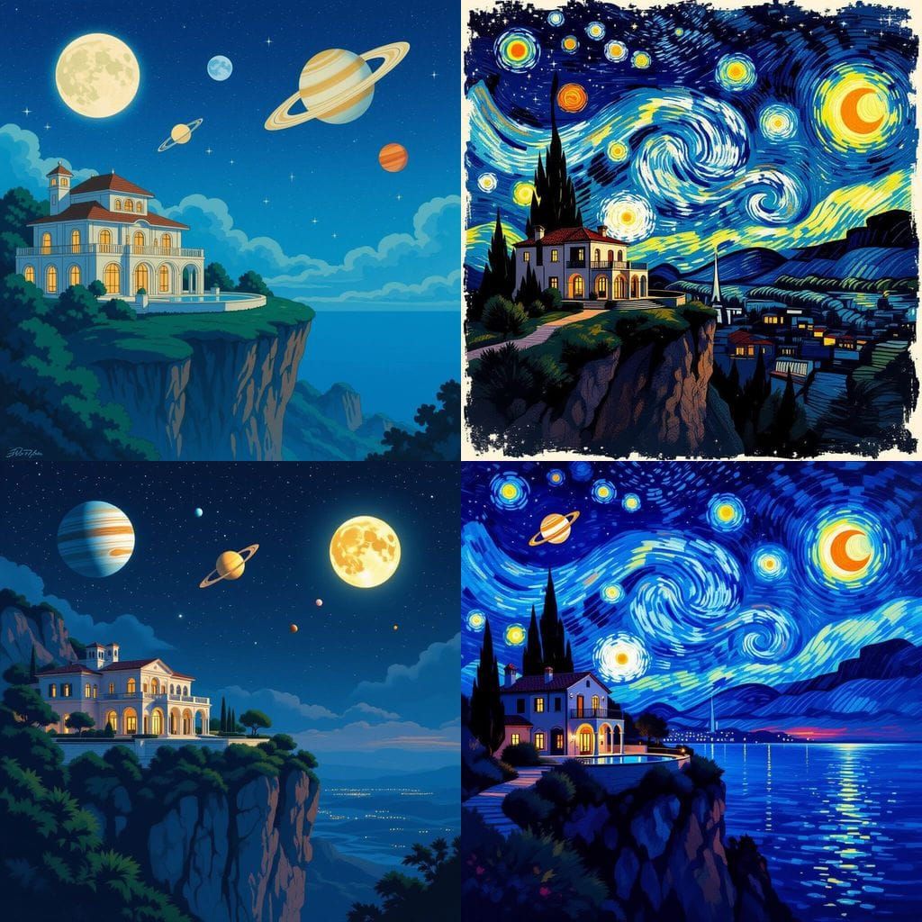 Luxurious Cliffside Villa Under a Starry Night