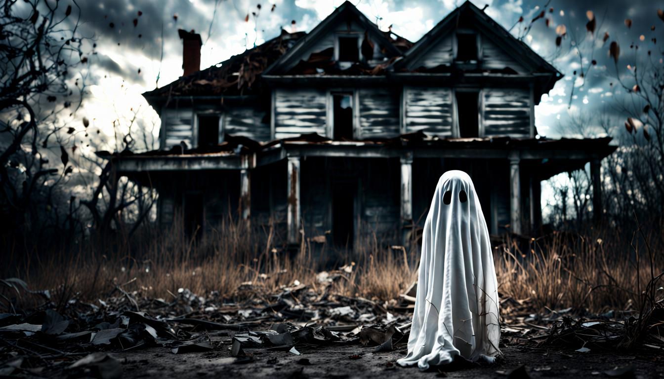 Ethereal Child Ghost in Abandoned House: Hyperrealistic HDR