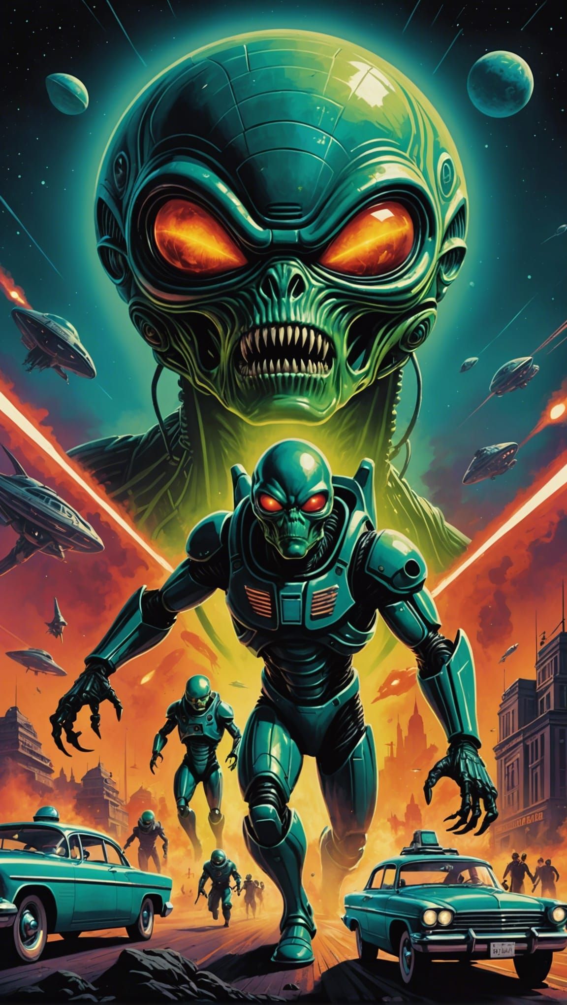 Classic Alien Invasion in 1950s Sci-Fi Style