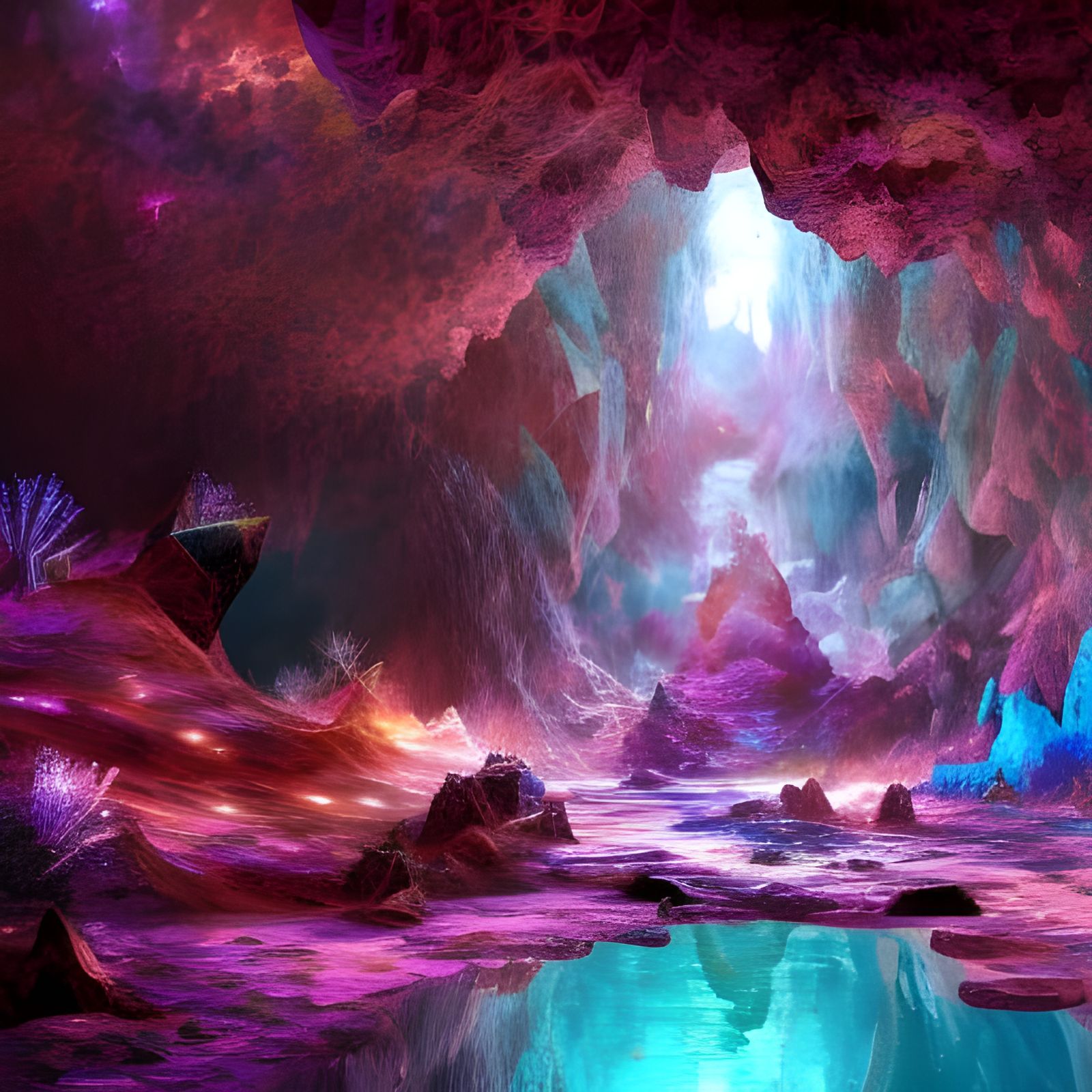 Colorful Crystal Cave Interior: Hyperdetailed Concept Art