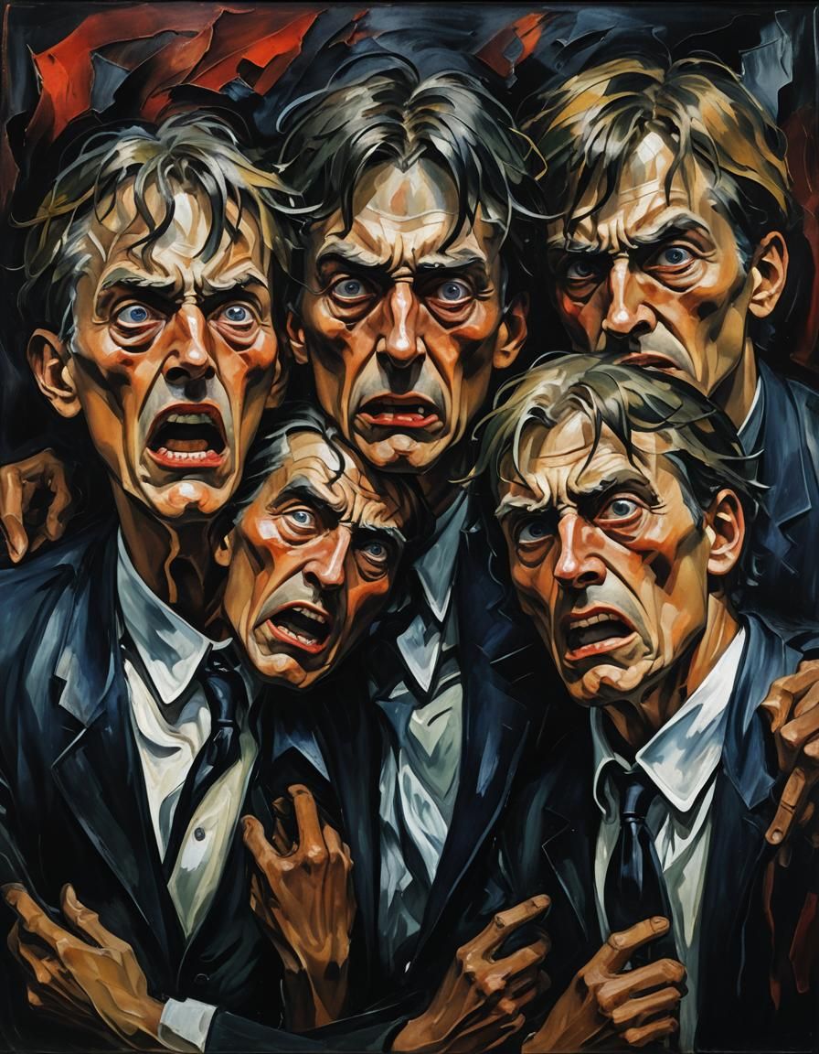 Expressionist Portrait of Three Figures in Distress