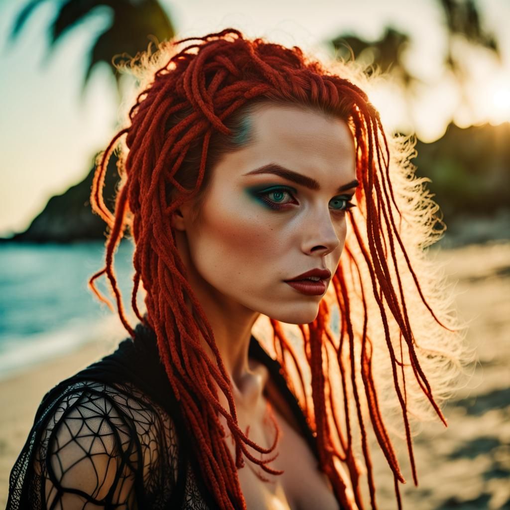 Gothic Fantasy Kiss on a Sunny Island Beach