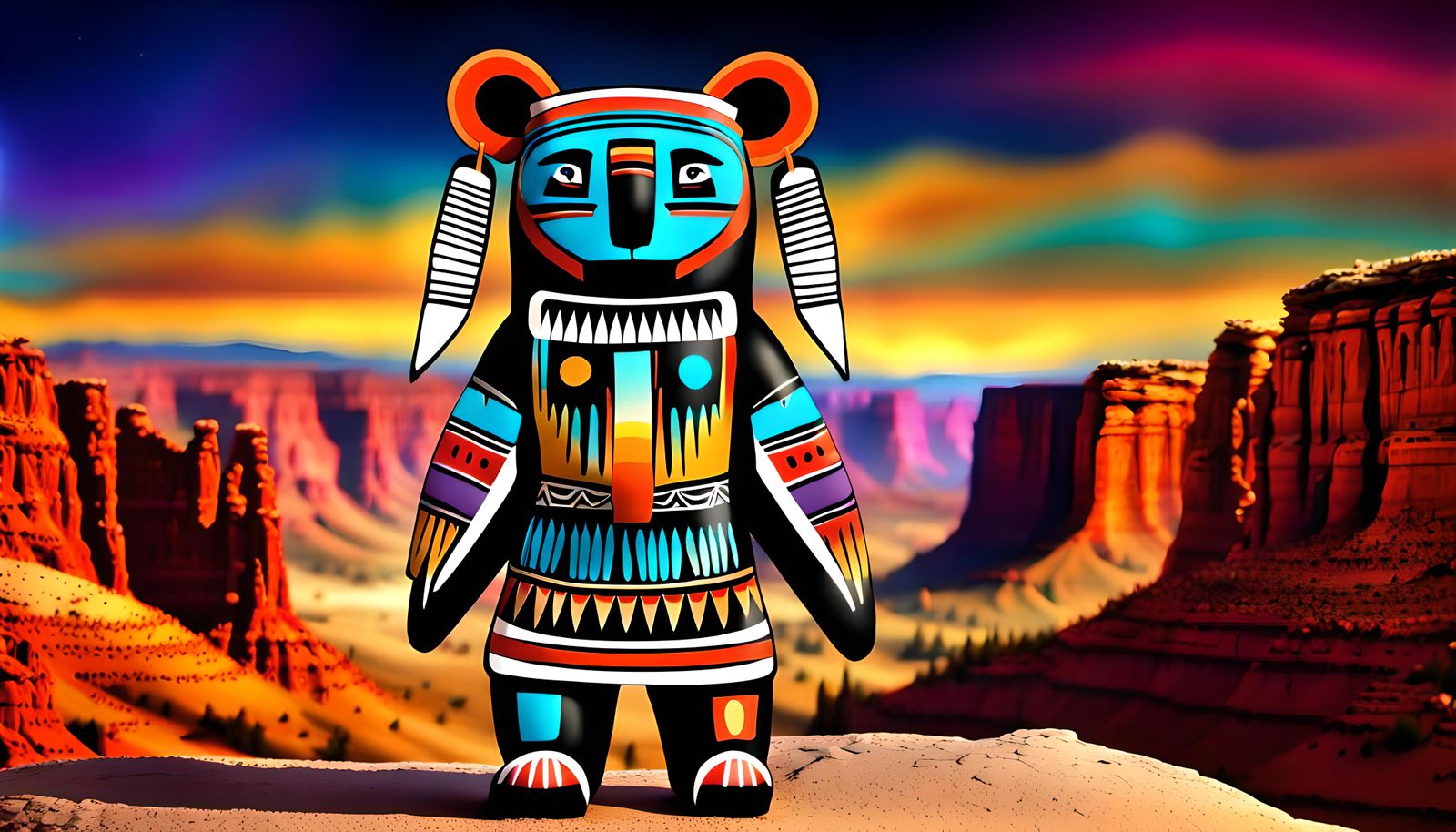 Majestic Hopi Bear Katsina Doll in Southwest Desert