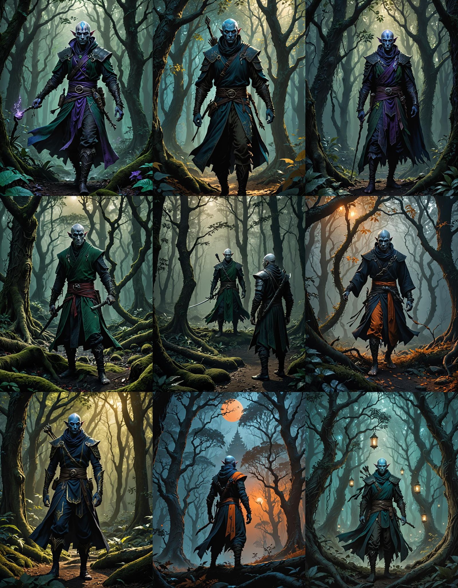 Drow Elf Monk in Shadowy Forest: Fantasy Art