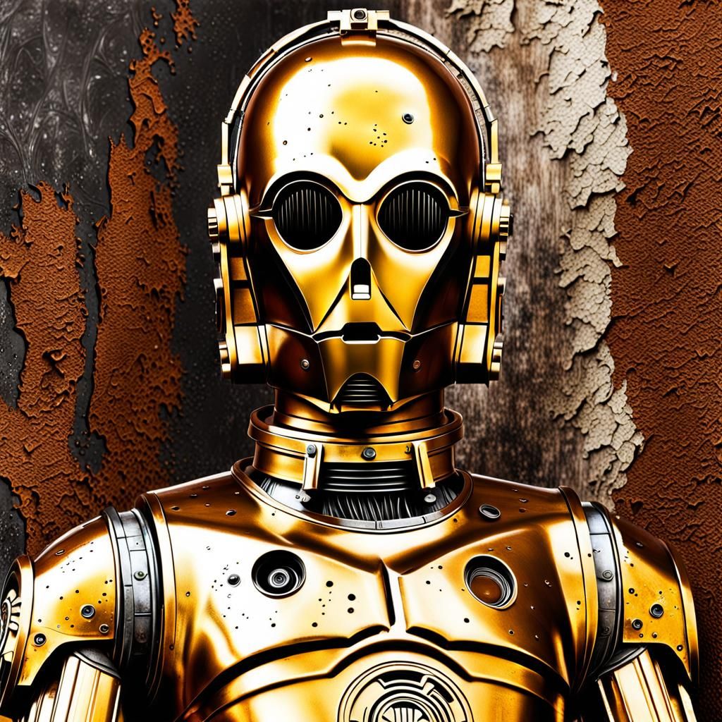 Dilapidated C3PO in Decaying Star Wars Landscape