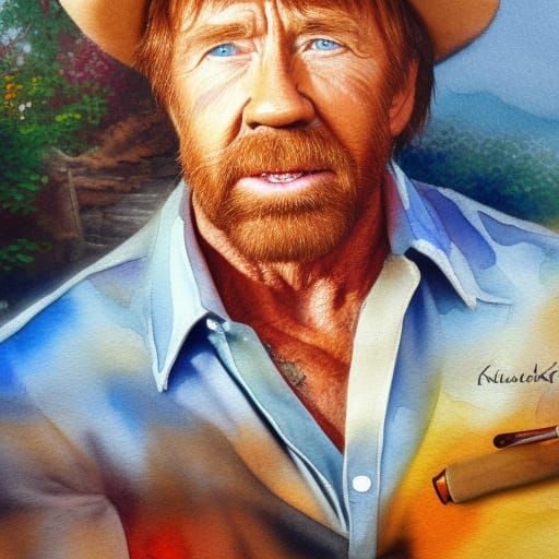 Chuck Norris, the Fisherman: Watercolor Masterpiece