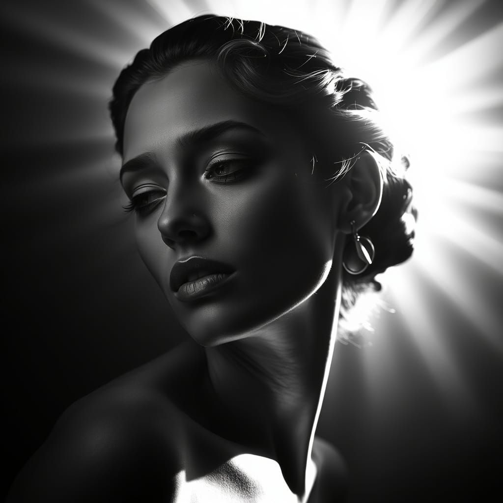 Monochrome Portrait in Baroque-Inspired Chiaroscuro