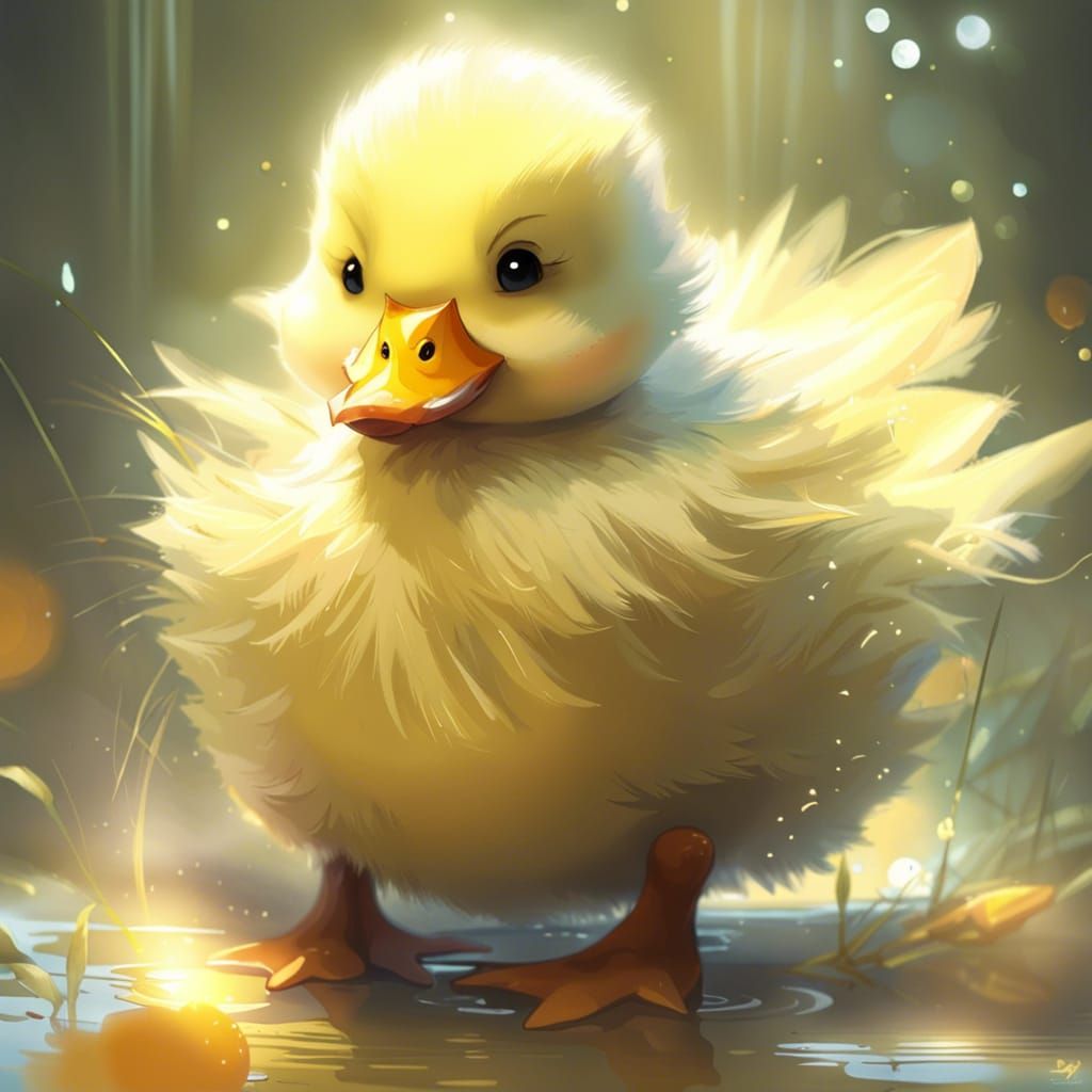 Adorable Chibi Fluffy Duckling, Digital Art
