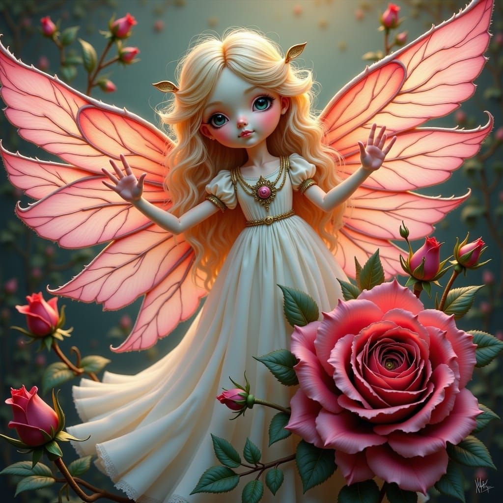 Majestic Rose Angel with Ethereal Glow