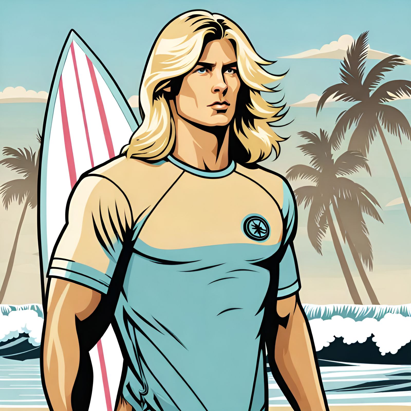 Iconic Blond Surfer Dude Full Shot