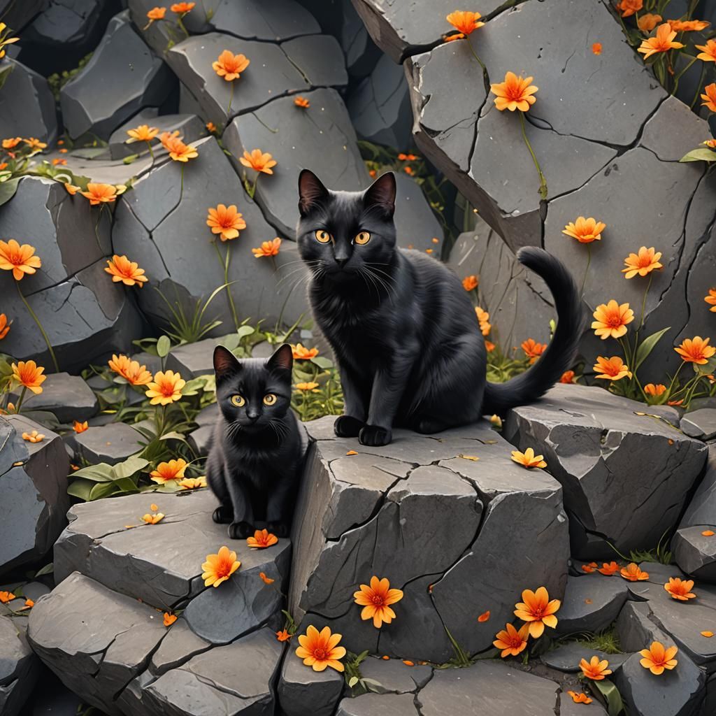 Realistic Cute Black Cat in Detailed Matte Painting