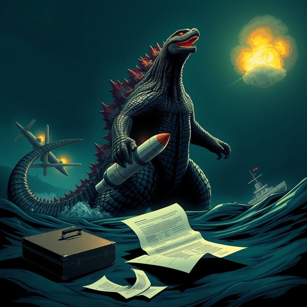 Godzilla Emerges Victorious, Claws Crushing Nuclear Submarin...