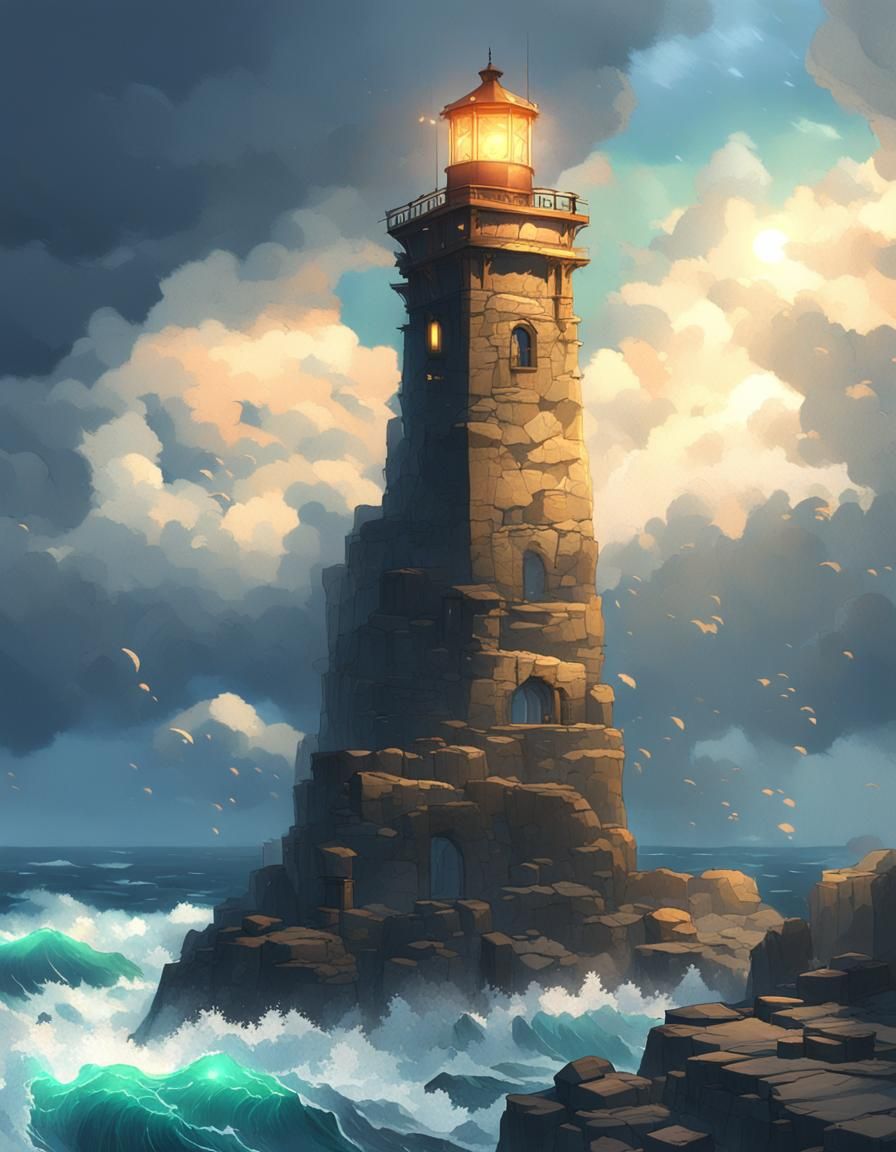 Stormy Seas Lighthouse: Anime Concept Art