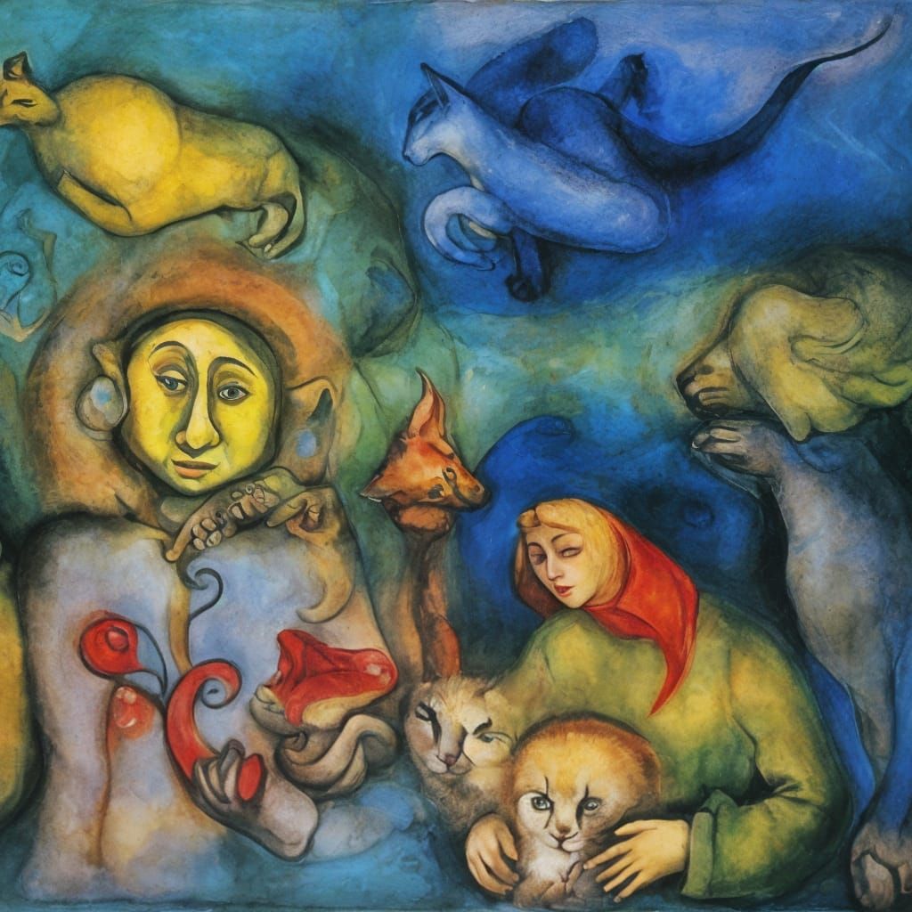 Caracal's Gentle Sleep: A Holbein and Chagall Masterpiece