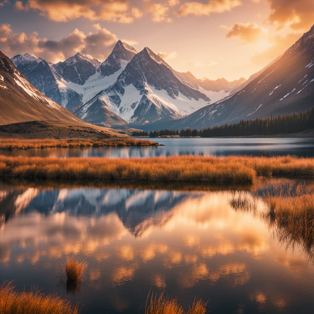 Snow-Capped Mountains in Golden Hour Light