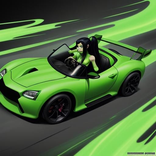Shego Drives Fiery Sports Car: Anime Style