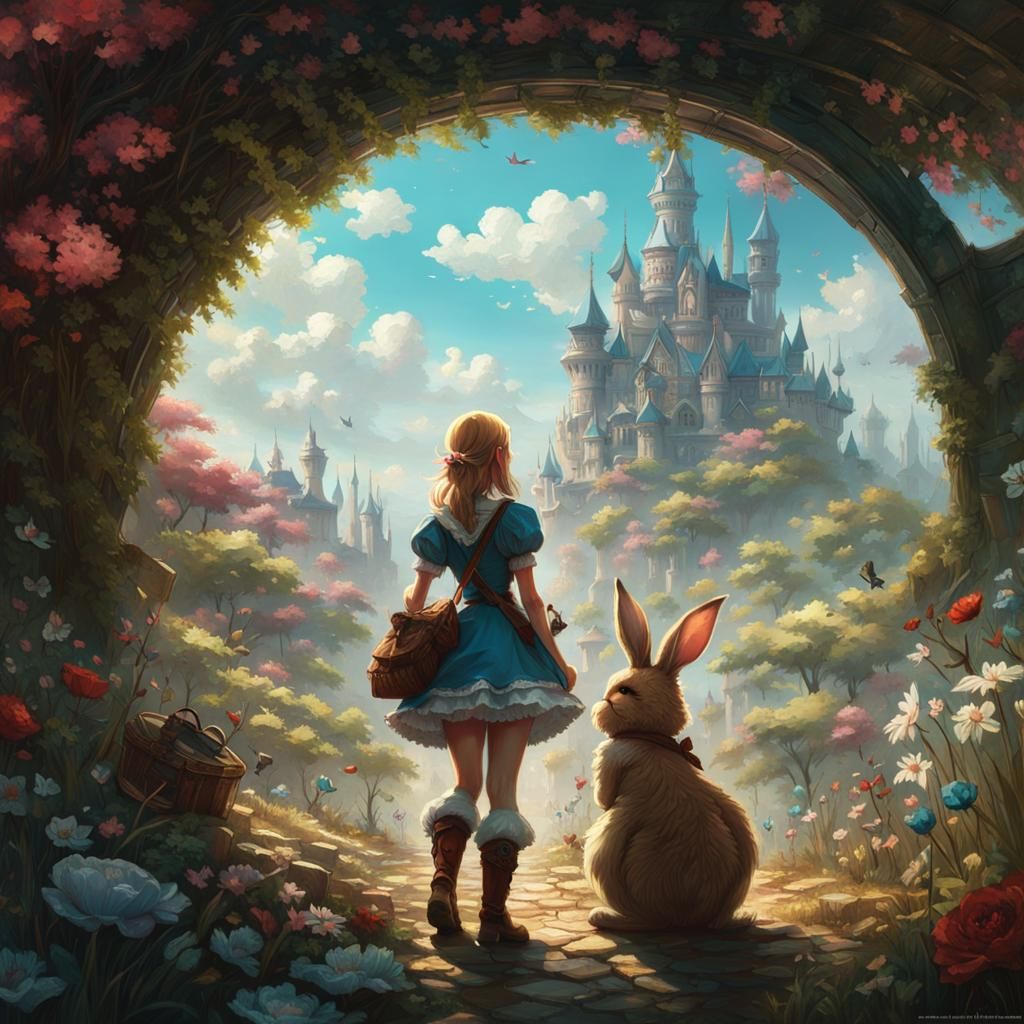 Alice and the White Rabbit in Wonderland