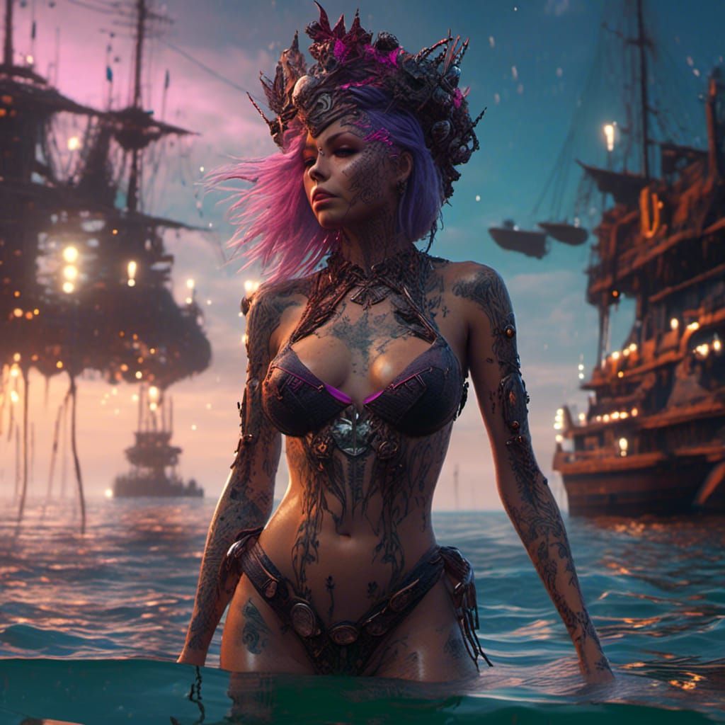 Cyberpunk Goth Beauty on Stormy Beach