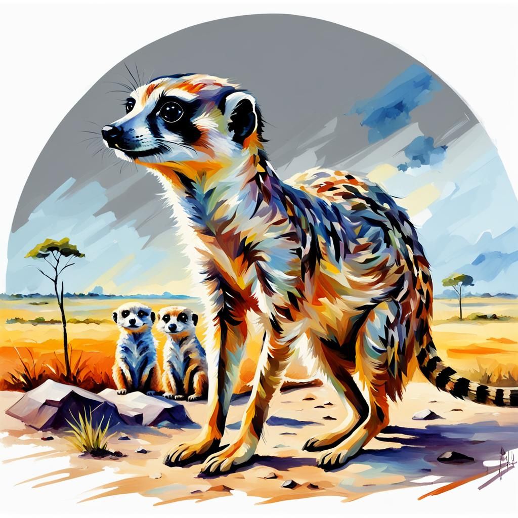 Alert Meerkats in Impasto Style